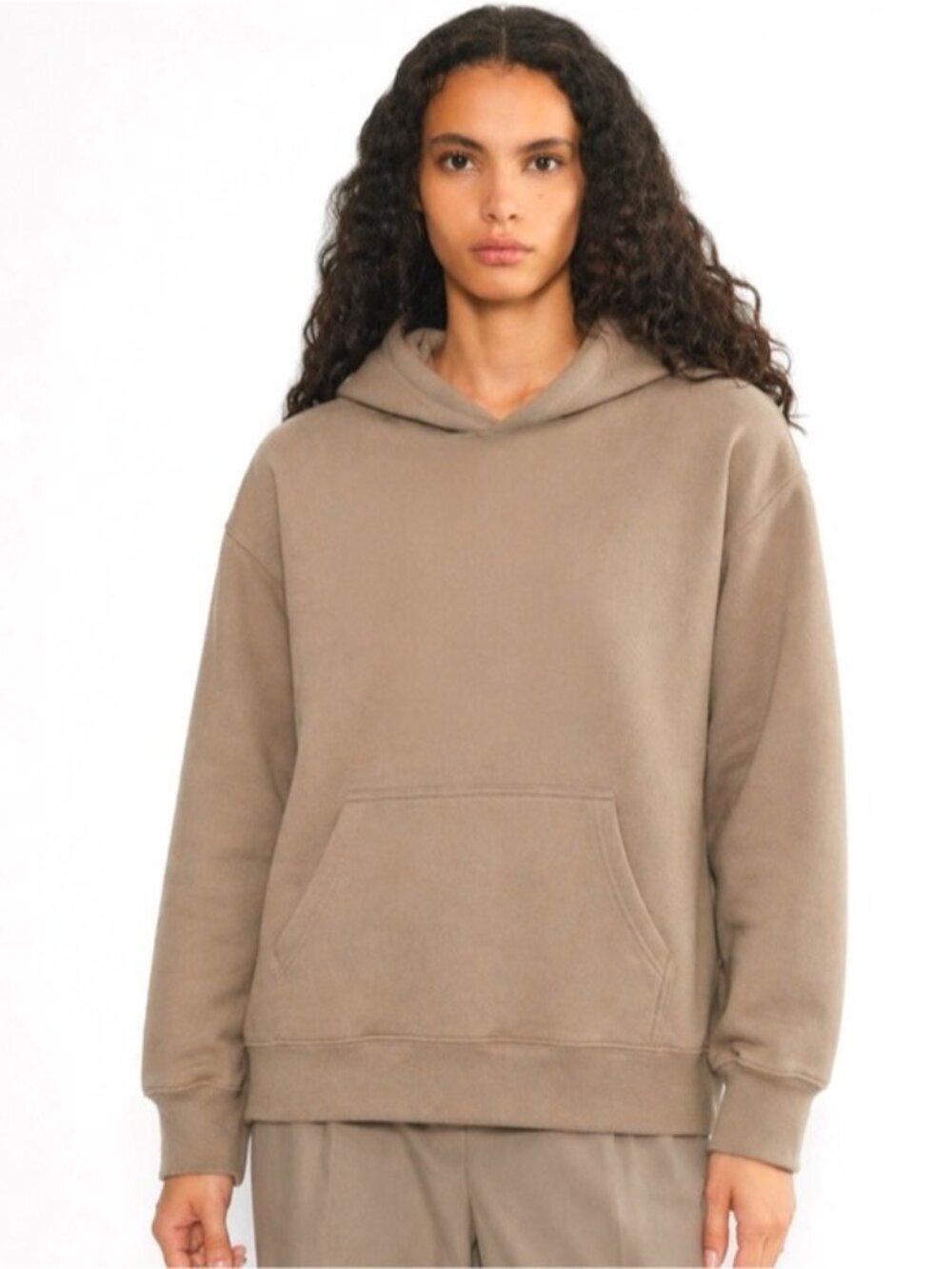 Aritzia Tna Cozy Fleece pullover Perfect Hoodie Clamshell light Brown XS comfy
